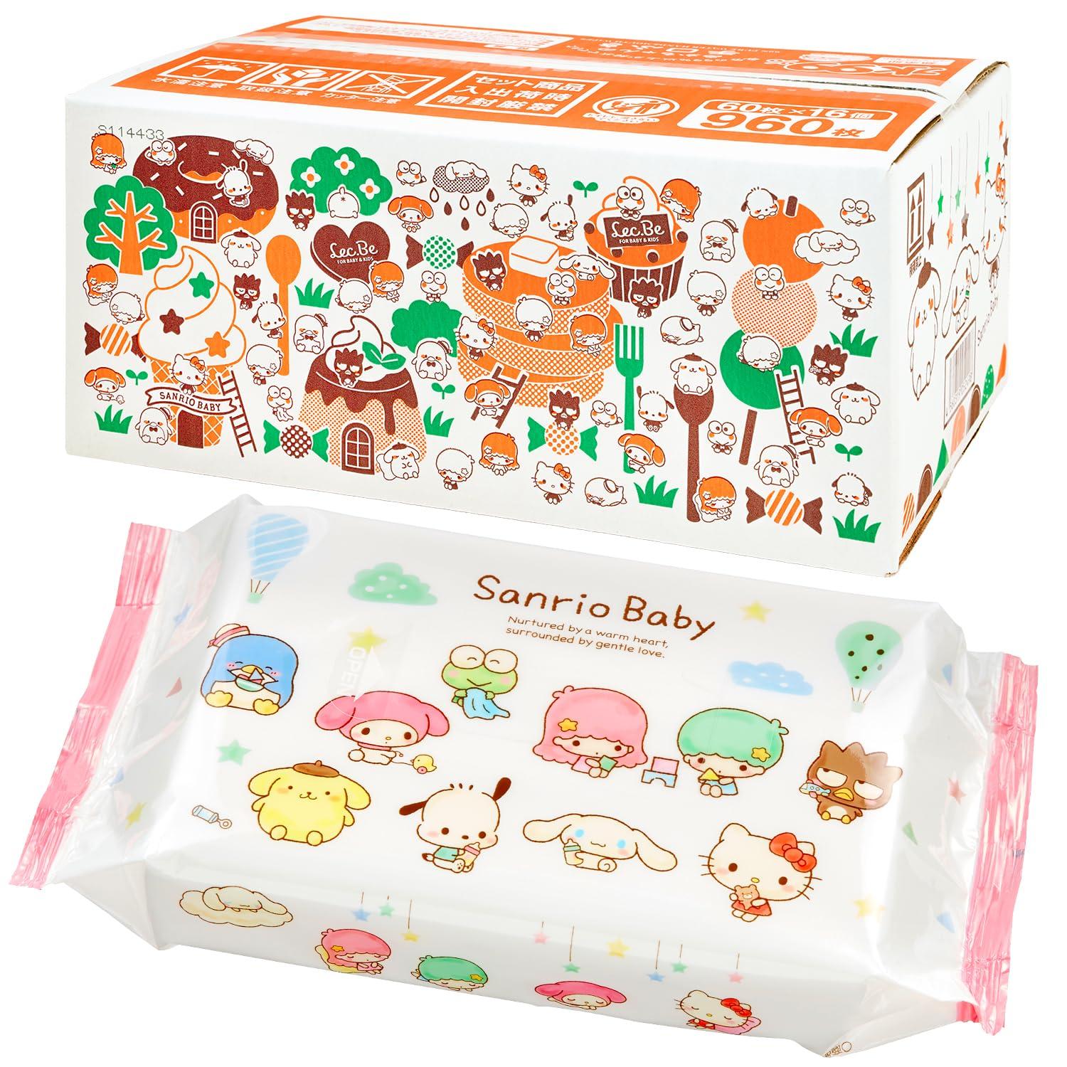 

Sanrio Влажные салфетки для рук с чистой водой 60 шт. x 16 упаковок Сделано в Японии 99% салфеток, Тип, (960 салфеток),