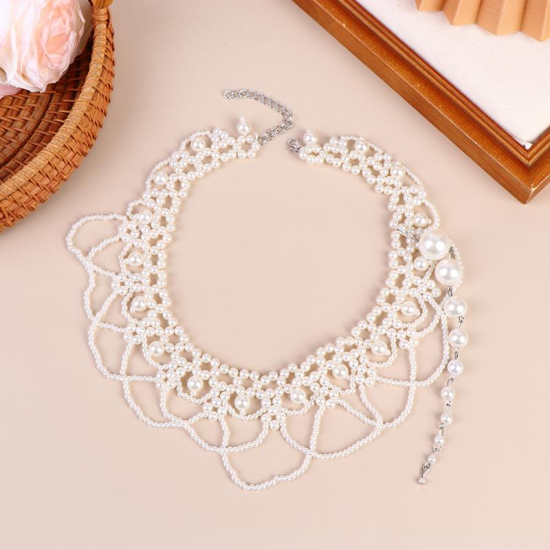 White Beaded Headdress French Style Pearl Bridal Headwear Wedding Elegant Hair Jewelry Photography Accessories