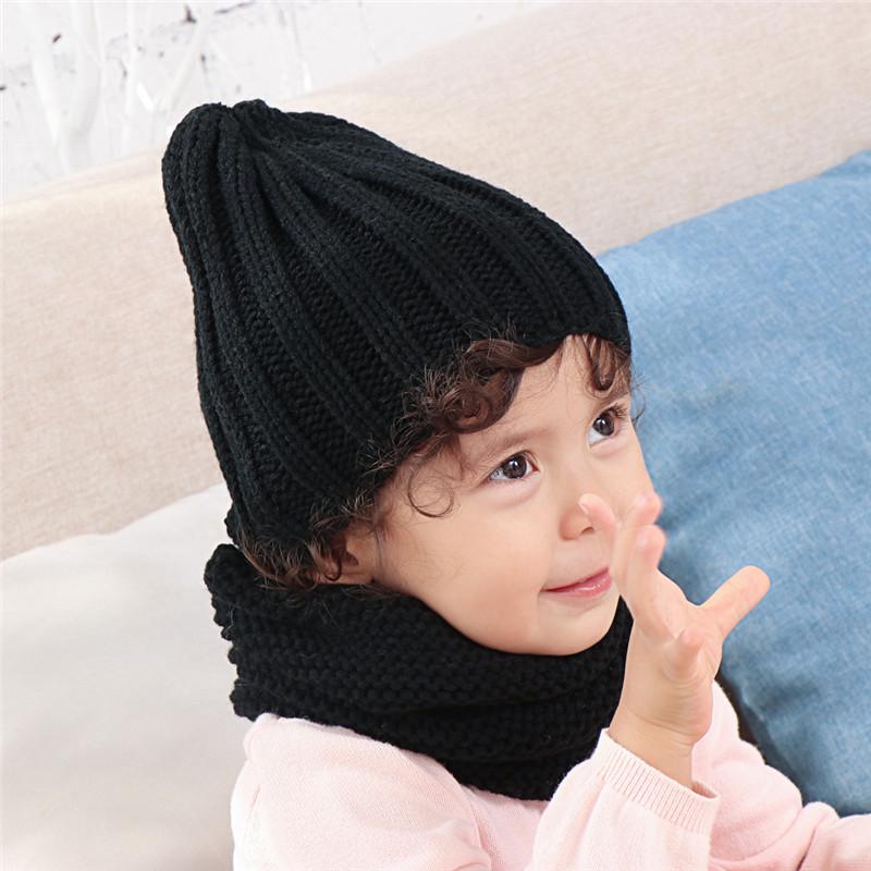 

NEW hat and scarf for children solid acrylic kids hat with a scarf knit girls boy hats scarves set winter accessories One Size&2-4 years