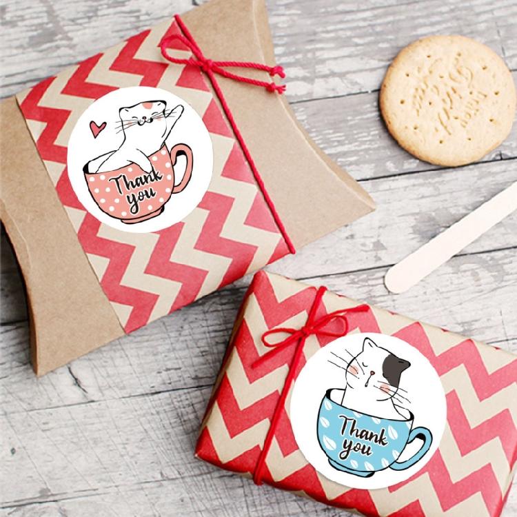 500Pcs Kitten Thank You Label 25mm Round Thank You Sticker Sealing Label for Seal Envelopes Cards Wedding Packaging