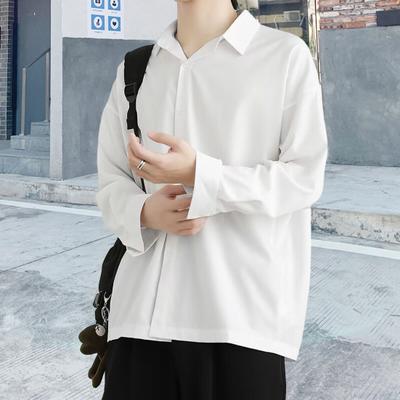 Fall Spring Men Shirt Turn-down Collar Single-breasted Loose Long Sleeve Buttons Pure Color Mid Length Simple Style Formal Business Shirt Office Top