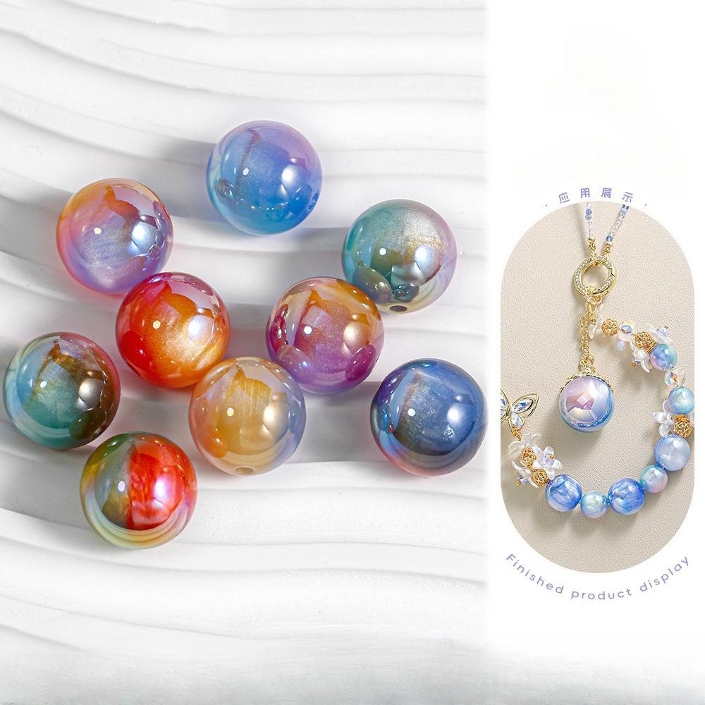 10pcs Mulitcolor Electroplated Round Beads Pearl Style Resin DIY Bracelet Mobile Chain Loose Bead Accessories
