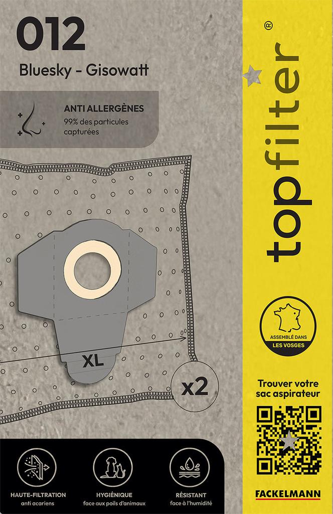 Lot de 2 sacs aspirateur Bluesky et Gisowatt TopFilter Premium ref. 64012