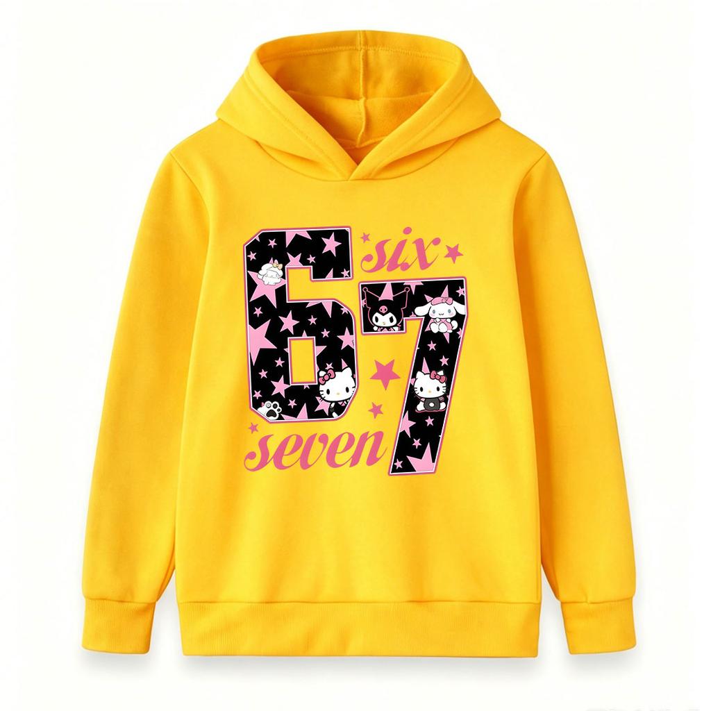 Kids Boys Girls Cute Cartoon Star Pattern 67 Print Pullover Hoodie, Casual Long Sleeve Comfy Hooded Sweatshirt for Daily Wear Birthday Party Age 6-7 C