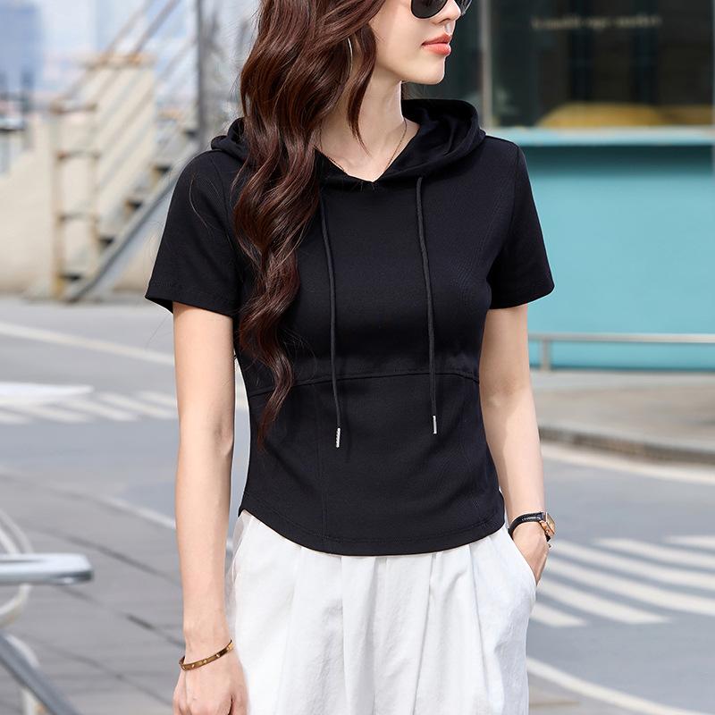 

Женская летняя короткая повседневная толстовка с капюшоном, однотонный тонкий топ темперамент XXS