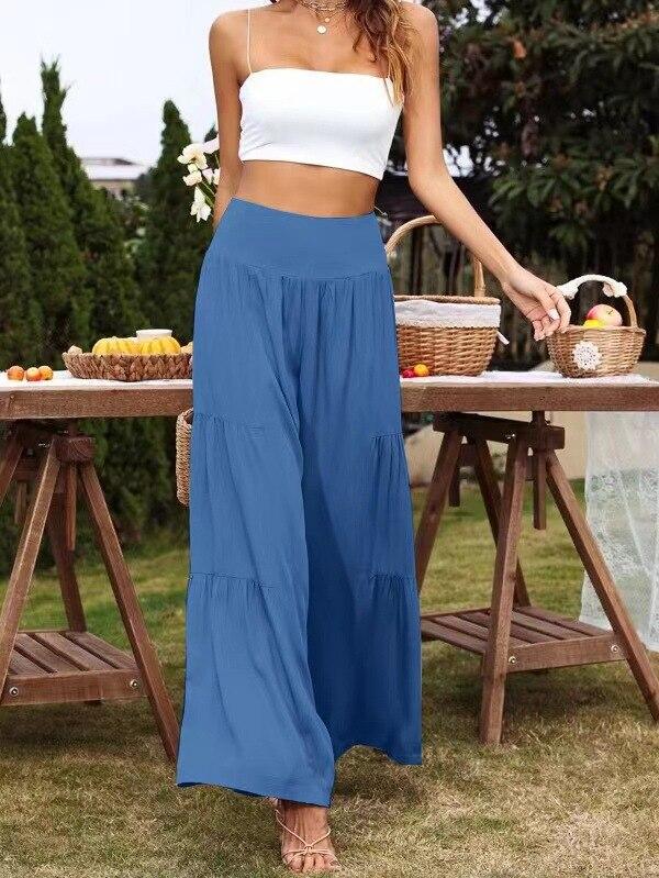 Summer Khaki Casual Cotton Linen High Waist Pants For Women Office Lady Loose Trousers Fashion Solid Baggy Pants Spodnie