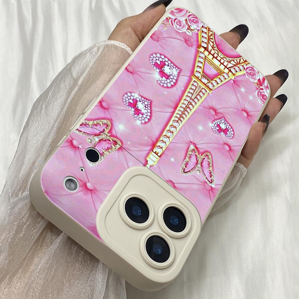 M296 Butterfly Eiffel Tower Pink Art Angel Eyes Soft Phone Cases for iPhone Samsung Galaxy Xiaomi Rdemi Huawei Honor Infinix Realme OPPO All Model