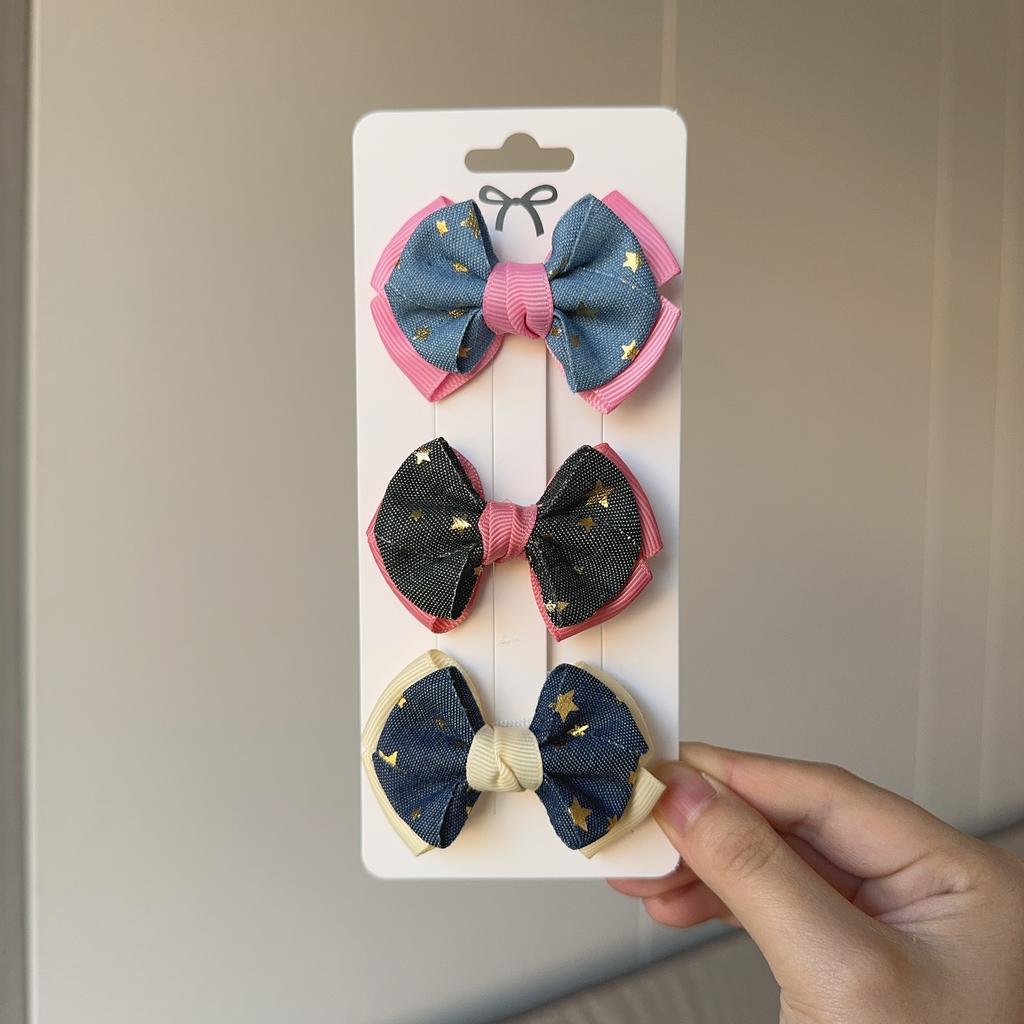 4Pcs/set Solid Flowers Print Bowknot Hair Bow Clips Baby Girls Lace Cotton Linen Barrettes Safety Hairpins Headwear Accessories