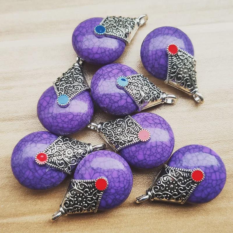 Vintage Tibetan Silver Necklace with Resin Beeswax Pendant and Colorful Bodhi Bead Accessories