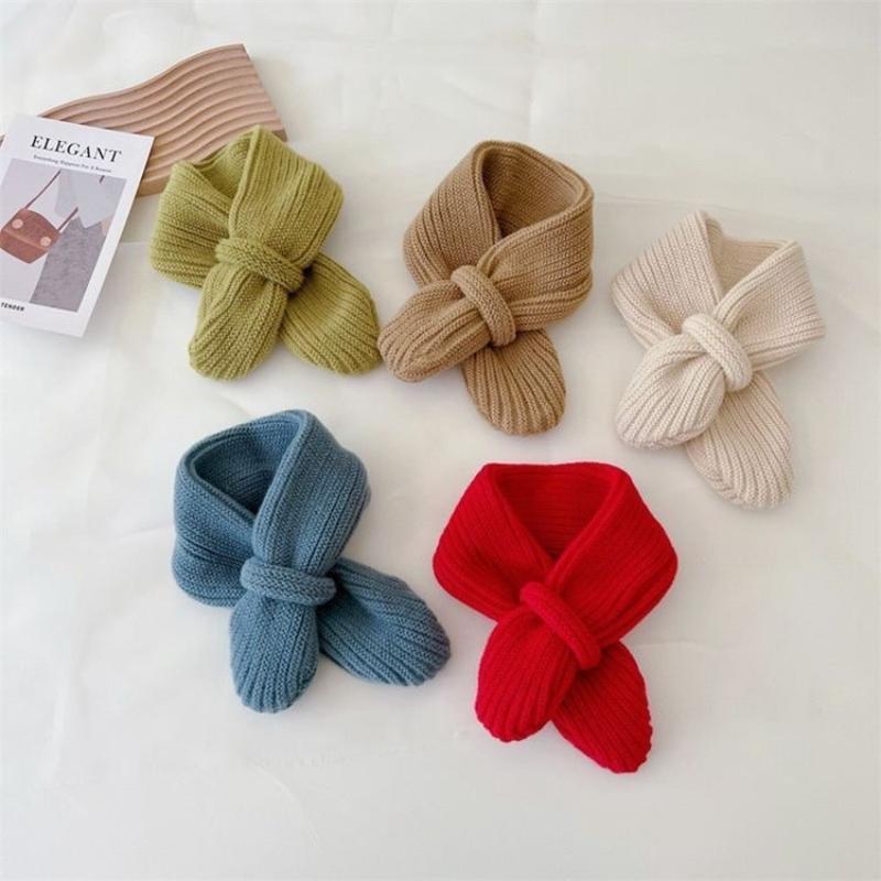Soft Knitted Kids Scarf Winter Warm Infant Toddler Neck Warm  Children Girl Boy Scarves Baby Bib Solid Color Neckerchief