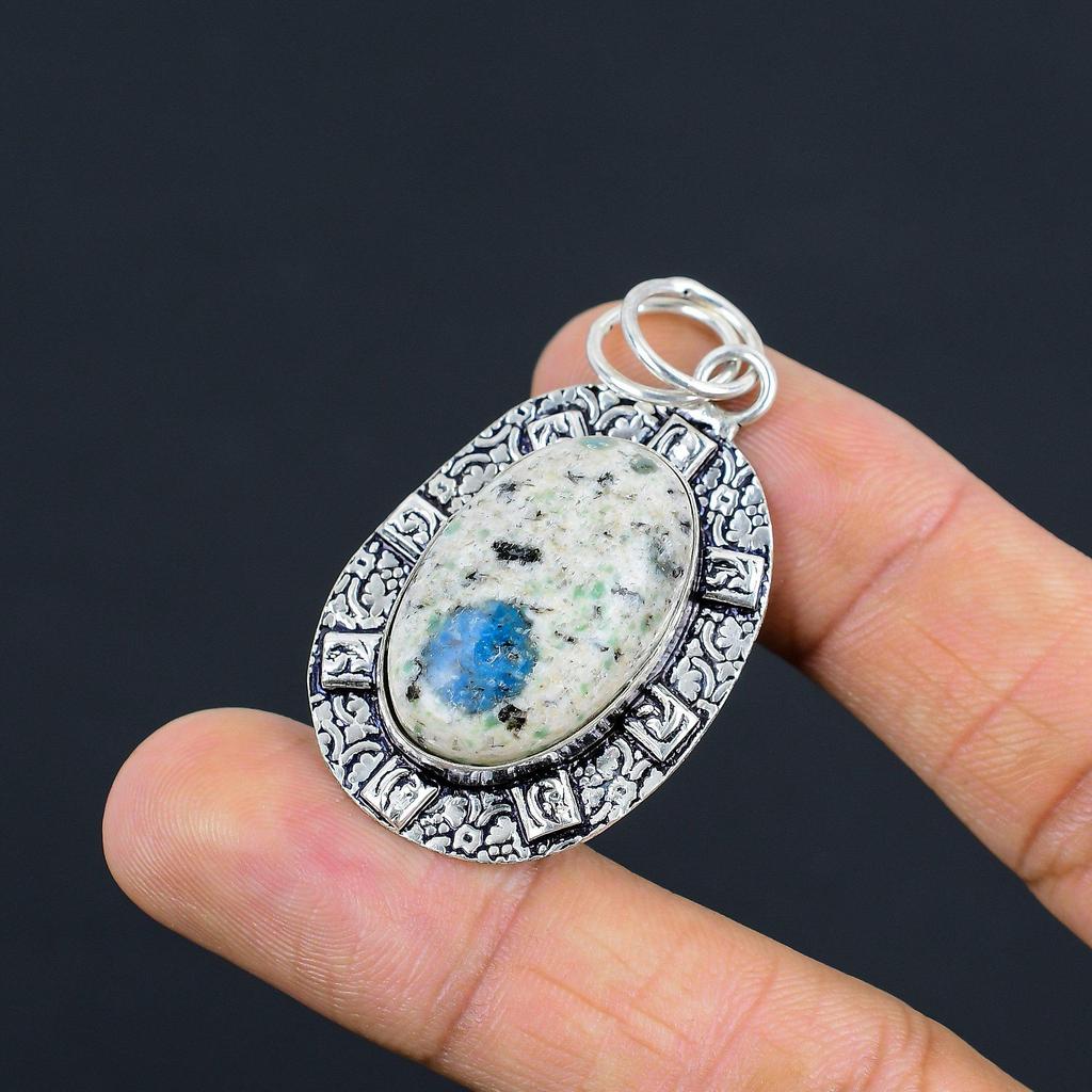 925 Sterling Silver Oval K2 Jasper Gemstone Birthday Bezel Artisan New Pendant