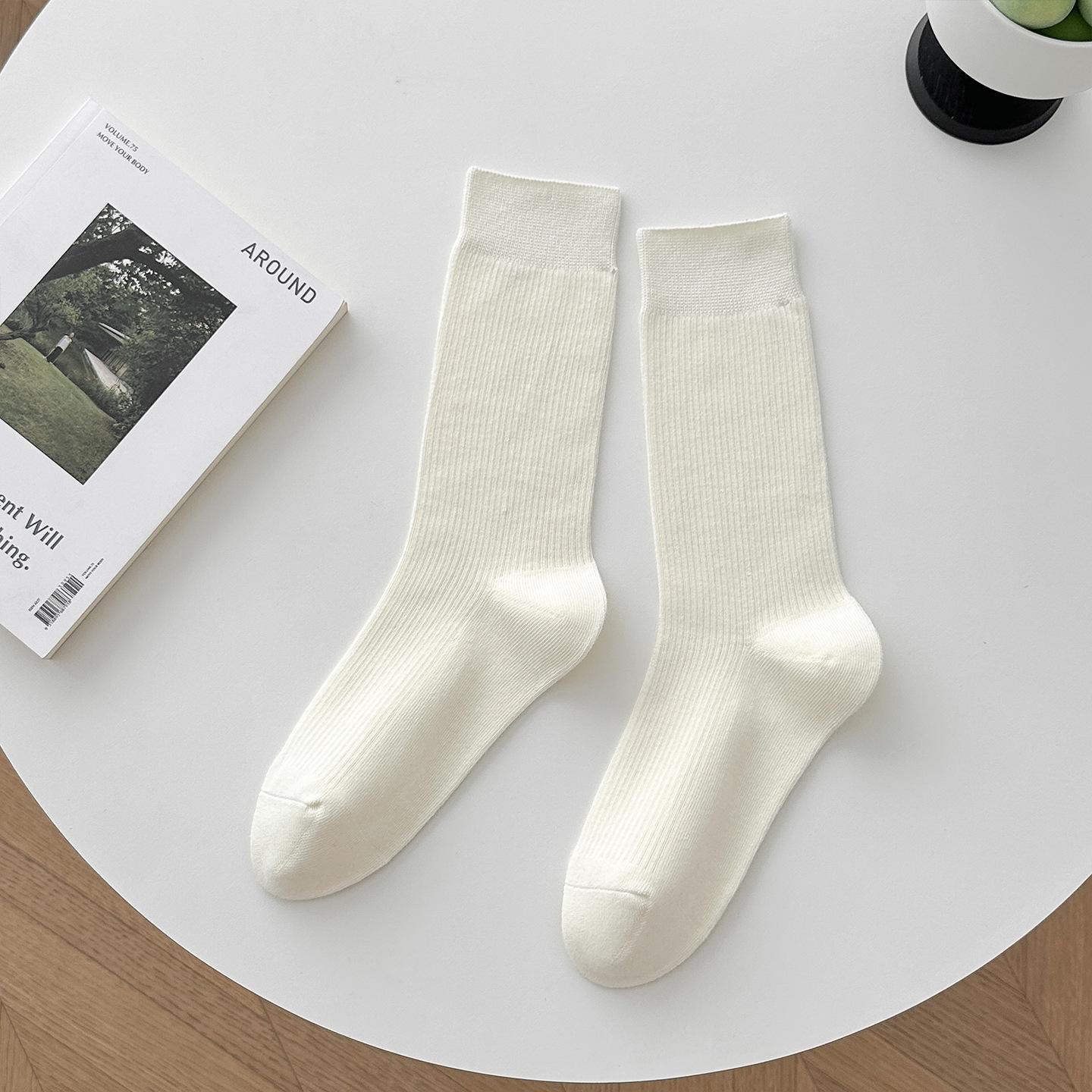 

Женские осенне-зимние носки до середины икры кремового цвета с оборками - Простые из гребенного хлопка в корейском стиле One Size кремовый