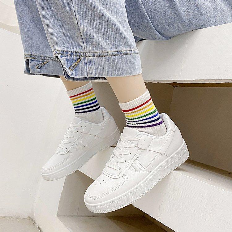 Jarní nové Kožené boty s kulatou hlavou Světlé bílé Dámské College Style Snadno sladěné Jednoduché Ležérní Sportovní boty na brusle