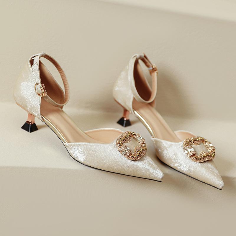 Baotou sandals women's new small heels hollow single shoes one word with stiletto pointed high heels