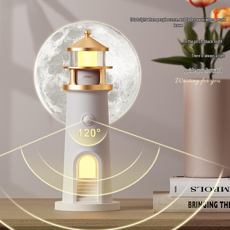 Bluetooth Atmosphere Night Light Projector: Moonlight Lighthouse Design for Kids' Birthday Gift & Creative Ornament with Body Sensing.