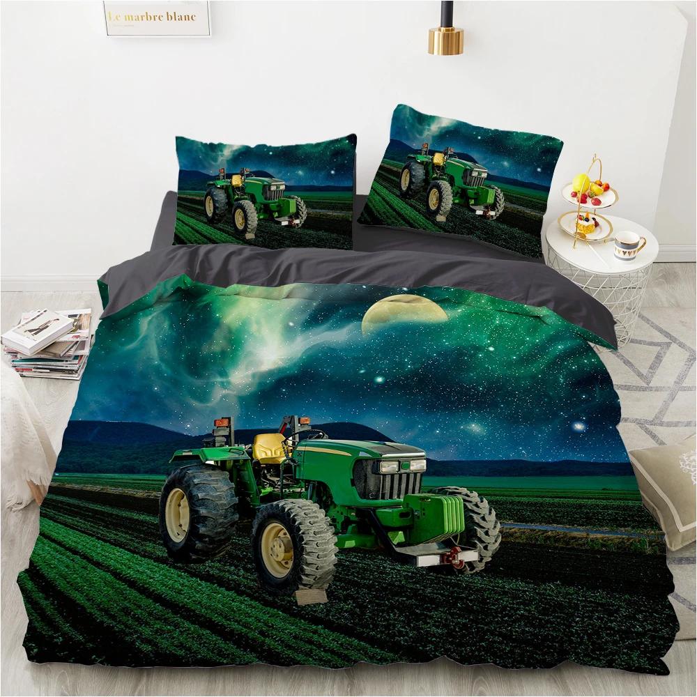 Tractor Truck Duvet Cover For Boys Kids Car Excavating Machinery Farm Vehicle Tool Quilt Cover Polyester For Bedroom Decorations