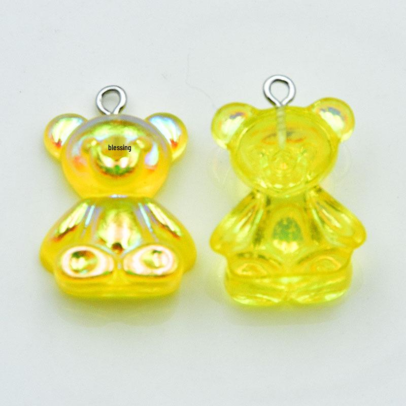 Colorful Resin Cartoon Bear Keychain: Cute Electroplated AB Pendant for DIY Jewelry