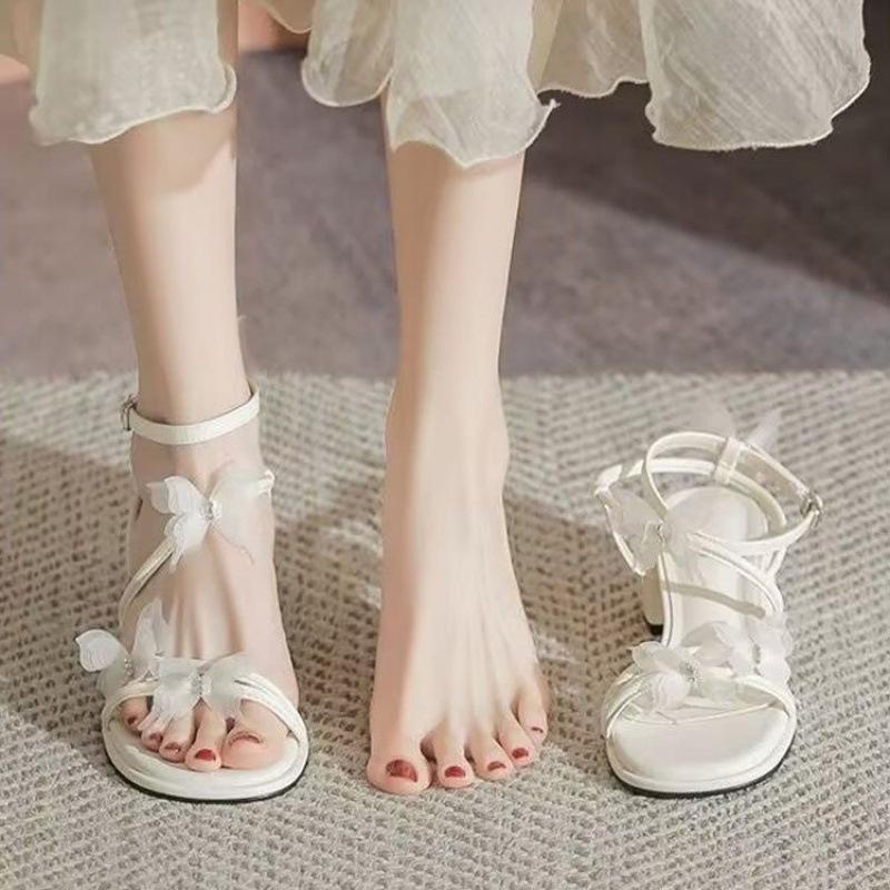 Französische Super-Feen-Temperament-Sandalen Damen-Oberbekleidung 2025 beliebt Sommer-Feen-Stil mit Rock Strass Schmetterling High Heels