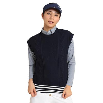 Women's Crew Neck Knit Vest (Brand Logo, Cable Knit) / Golf / C24119201 1120_Navy S