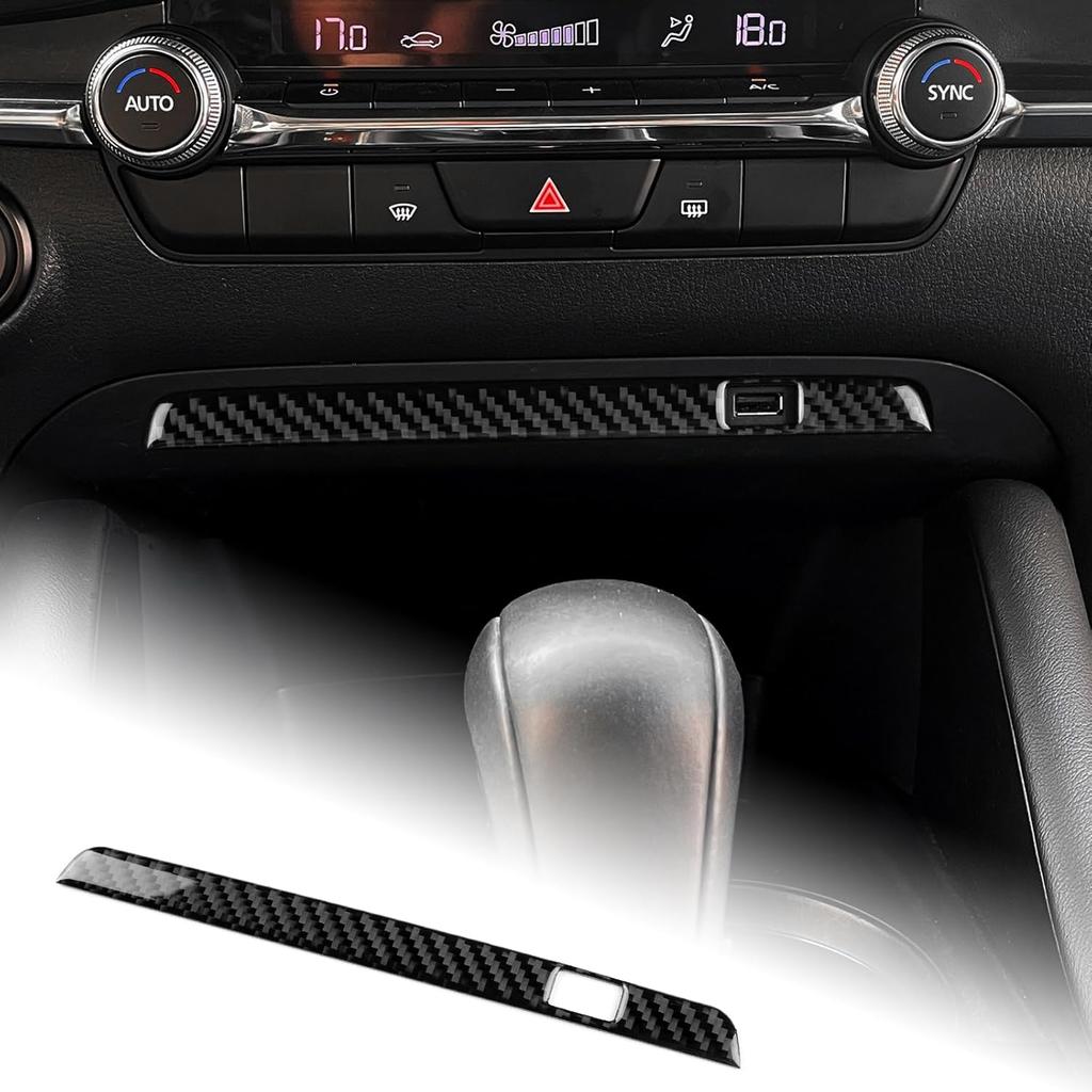 AIRSPEED Carbon Fiber for Mazda 3 Axela -2025 Center Console Multimedia Knob Button Cover Interior Trim Accessory, Black