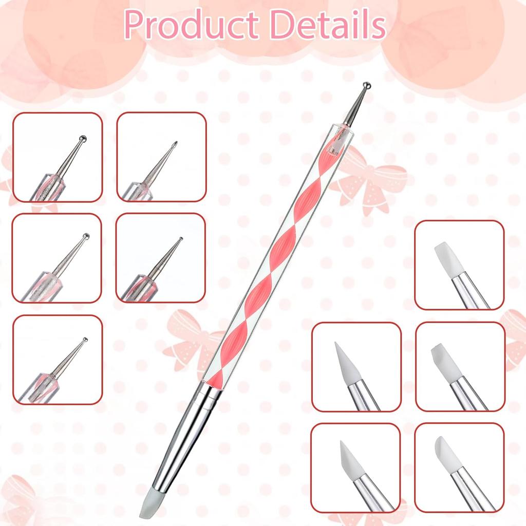 5 Pcs Dual-Ended Nail Art Silicone Sculpting and Dotting Tools Acrylic Handle Nail Art Brushes Silicone Nail Polish Carving Pen for Gradient,
