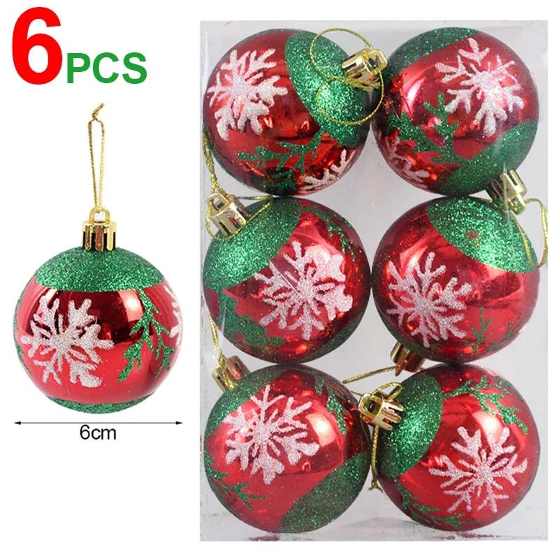 6/24pcs Colored Painting Christmas Balls Glitter Christmas Tree Hanging Pendant Ornament Home New Year Party Gift Decoration