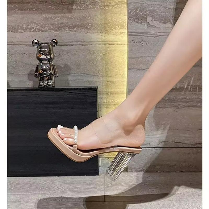 Chunky Platform High Heels slippers Women Summer 2025 Shiny Crystal Transparent PVC slippers Woman Clear Thick Heeled Party pump