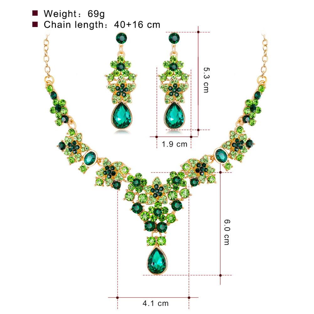 Women Bridal Multi-color Jewelry Set Elegant Fashionable Diamond Alloy Necklace + Earring Set