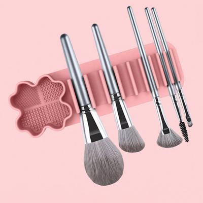 Support de séchage pour pinceaux de maquillage en silicone avec ventouse, support de séchage souple et élastique de qualité alimentaire pour pinceaux cosmétiques