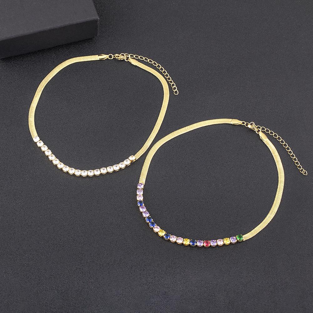 Nidin High Quality Rainbow Shiny Crystal Zircon Chain Necklace 7 Colors For Women Female Fashion Versatile Jewelry Accessories