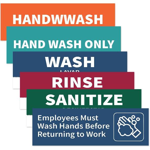 Pack 6 Pcs Hand Wash Stickers for Restaurant Commercial Kitchen Food Truck Bussing Station Wash Station Must Haves Removable Decals Waterproof