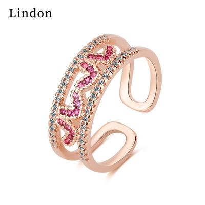 Lindon Classic Copper Alloy Zircon Ring Ladies Jewelry Wedding Promise Party Gift