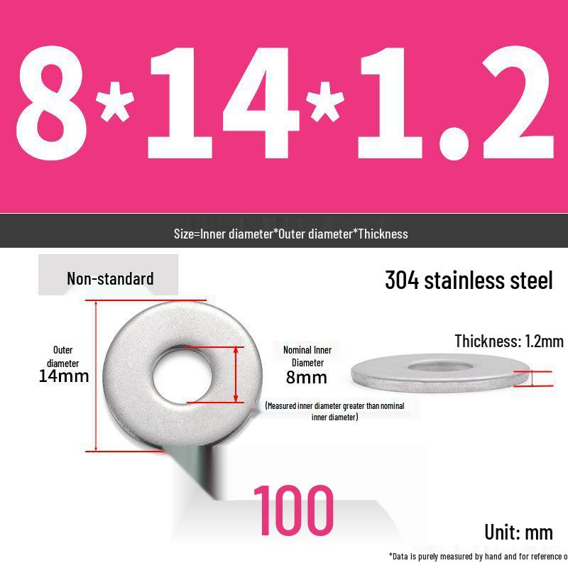 304 Stainless Steel Enlarged Flat Washer Ring (Sizes: M1.6-M22)