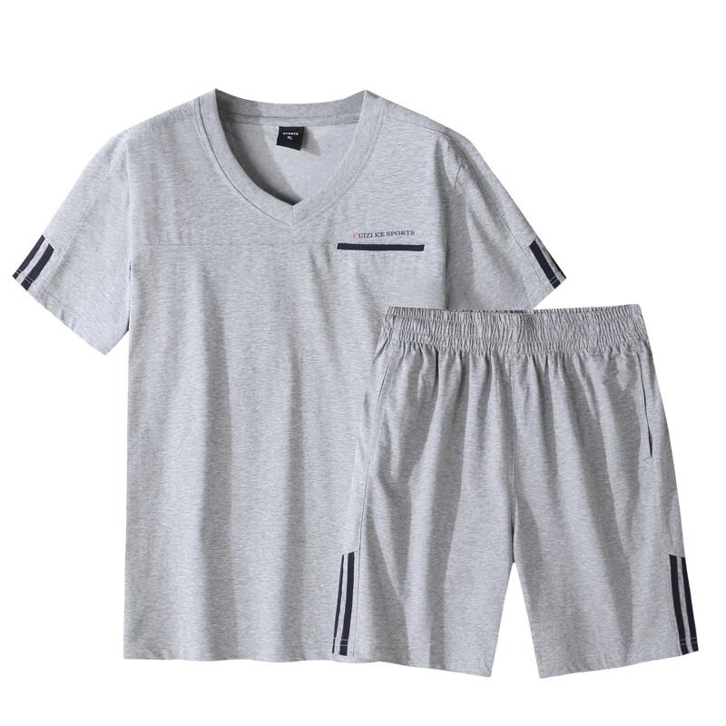 Men's Plus Size Cotton Blend V-Neck Short Sleeve Shorts Set