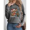 [New Recommendation] Christmas Deer Pattern Printed T-shirt, Women's Casual, Vacation, Long-sleeved Round Neck