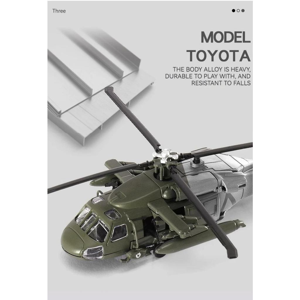 1/64 Model vrtulníku Black Hawk ze slitiny s výstavním stojanem a dárkovým balením Realistické zvukové a světelné efekty Ideální pro vystavení