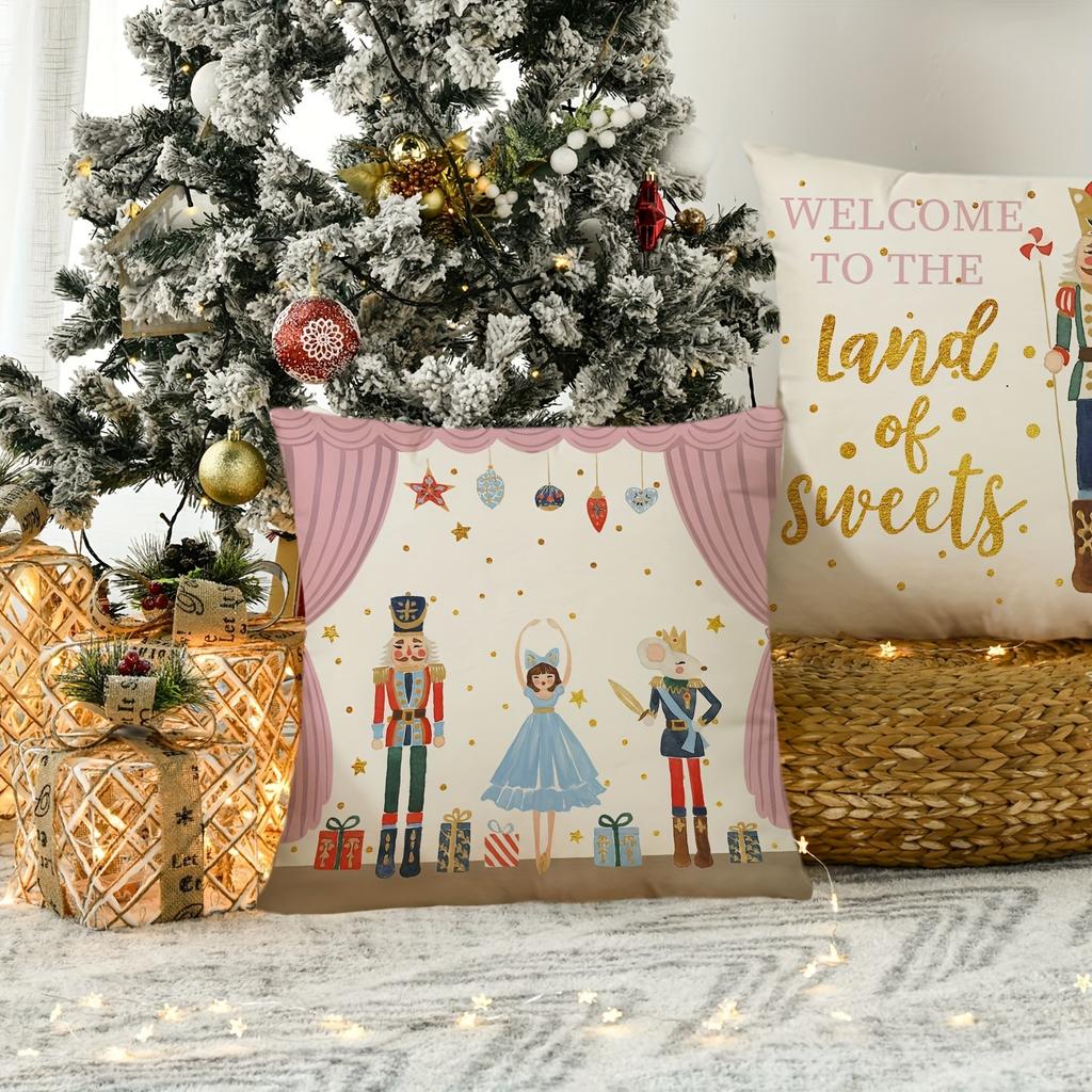 Weihnachtlicher Nussknacker und Zuckerfee Themen-Kissenbezug: Willkommen im Land der Süßigkeiten! Neujahrs-Hausdekoration