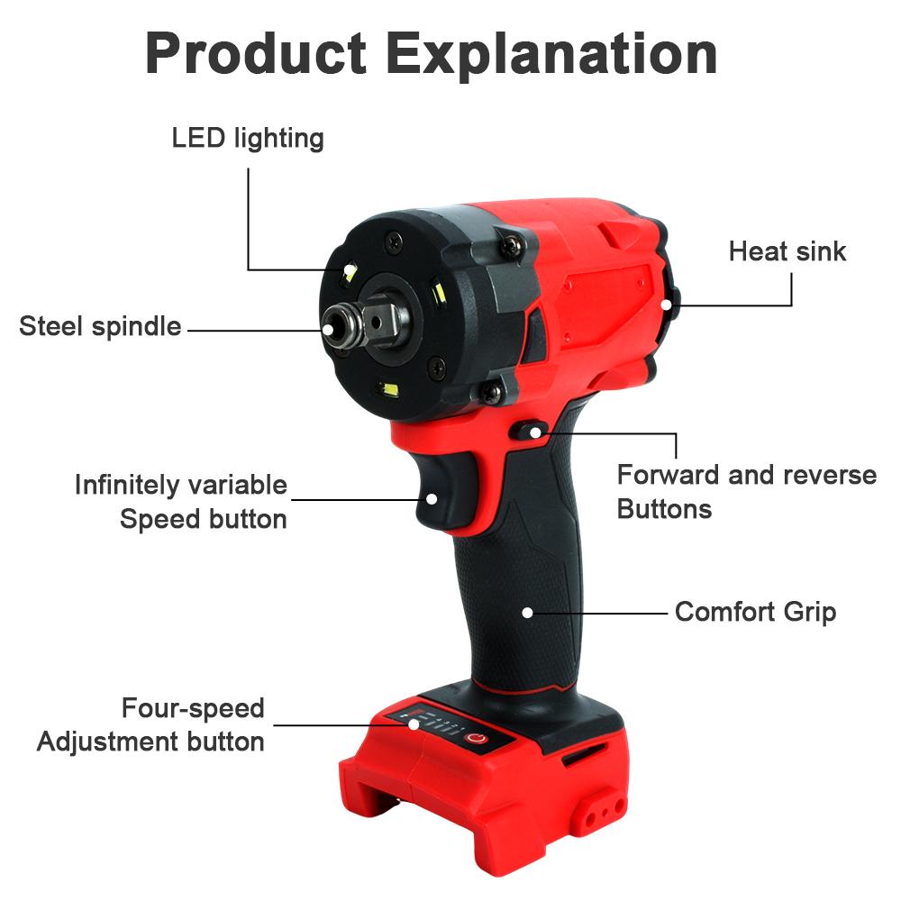 Cordless Impact Wrench Brushless Lithium-ion High-Torque Electric Screwdriver Mini Handheld Impact Wrench for Milwaukee