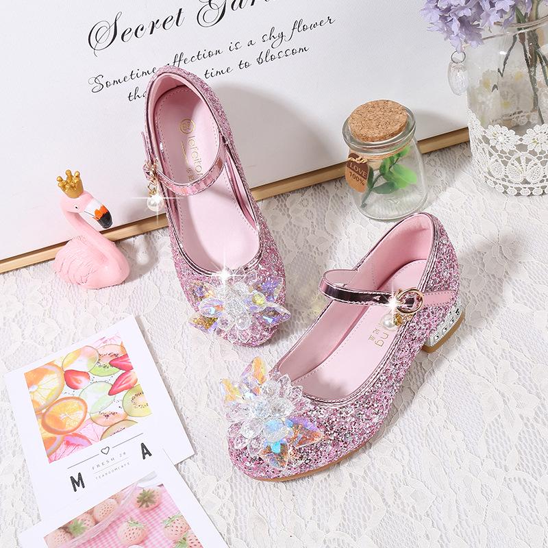 Mädchen Blaue Kristall Prinzessin Absätze - Frühling/Herbst Rutschfeste Modeschuhe mit Blumendetail für Kinder