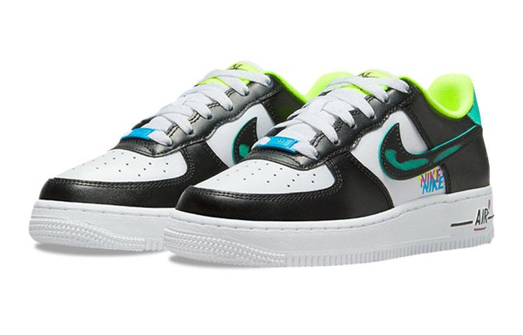 Nike Air Force 1 Graffiti Leather Abrasion Resistant Low Top Kids' Skateboarding Shoes Black Green Teenagers DX3349-100