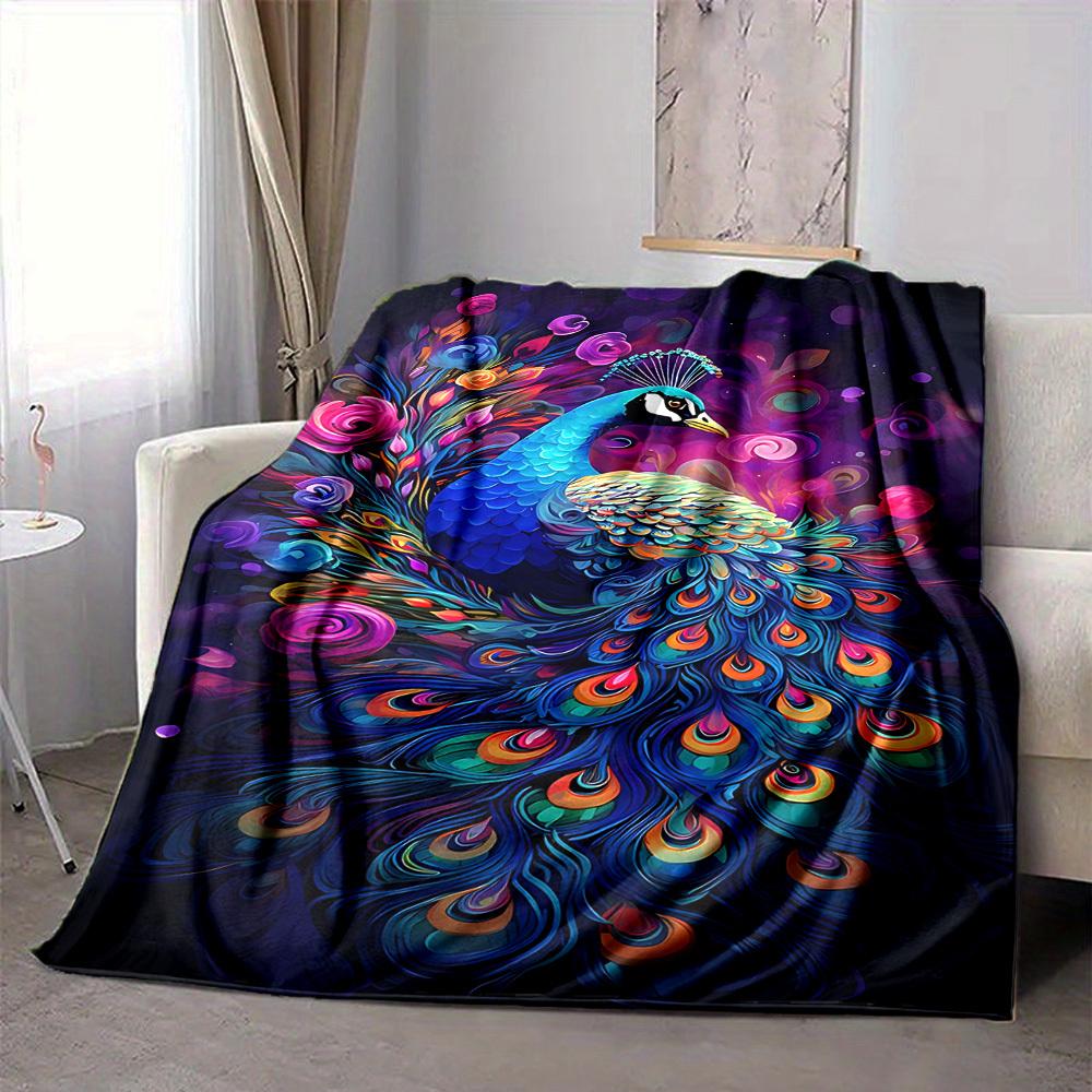 1pc Peacock Feather Blanket Lightweight Blanket Throw Blanket For Sofa, Bed, Travel, Camping, Livingroom, Office Yy251010093