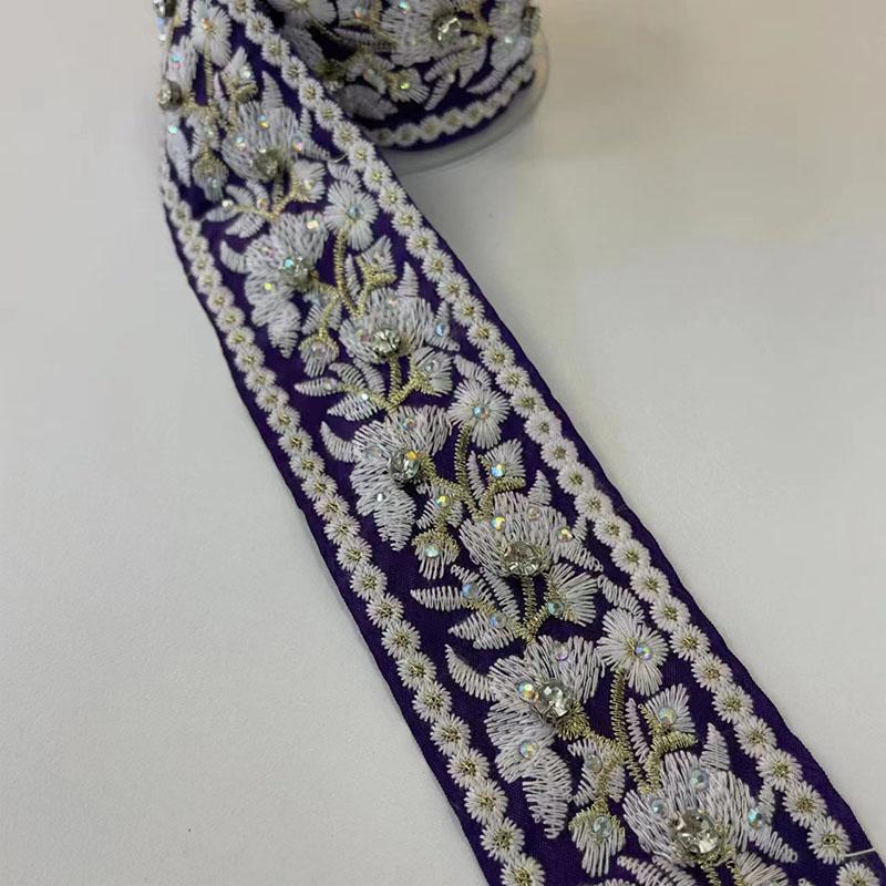 3 Yards Sequin Lace Trim Ethnic Style 5cm Width Lace Fabric Embroidery Ribbons For DIY Garments Dress Headdress Sewing Crafts