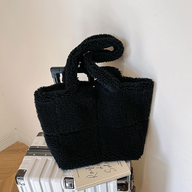 IELGY Autumn Winter Particle Lamb Wool Tote Bag Large Capacity Portable One-Shoulder Wool Bag