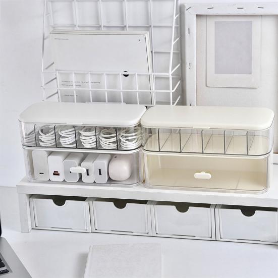 Scatola Contenitore Organizer per Cavi Impilabile Custodia in Plastica a Doppio Strato con Coperchio Scatola per la Gestione dei Fili con Cassetto per Cavi Caricabatterie Gioielli Elastici per Capelli