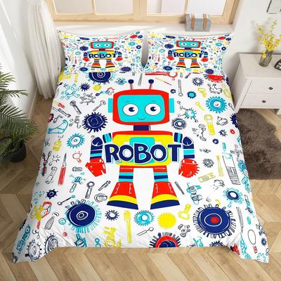 Robot Duvet Cover Sets for Kids Boys Girls Queen Size Lightweight Down Quilt Covers 2 Pillowcases 1 Comforter Cover No Comforter