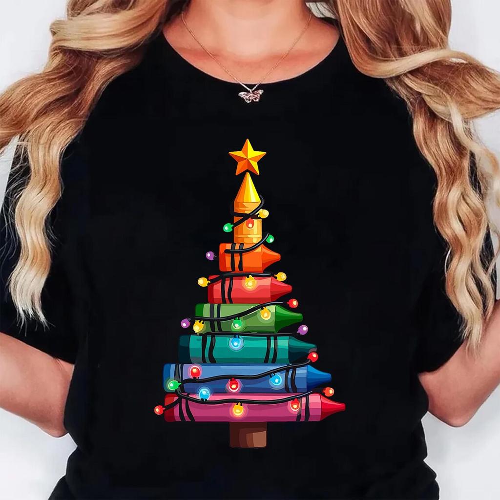 Christmas Tree Print Tshirts Women Unisexga Graphic Y2K Tee Harajuku Top FeUnisex Japanese Unisexga Designer Clothing