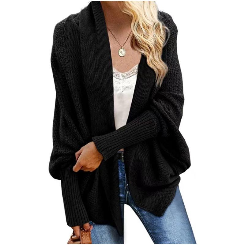 Women's Knitted Shawl Sweater Bat Sleeve Large Size Knitted Cardigan Sweater Coat
