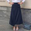ZANZEA Women Casual Elastic Waist Solid Color Midi Skirts