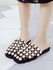 Fashion Women Fashion Casual Pearl Beaded Flat Studded  Mules Solid Color Pearl Sandals Casual Flat-heel Non-slip Flip Flops Lightweight