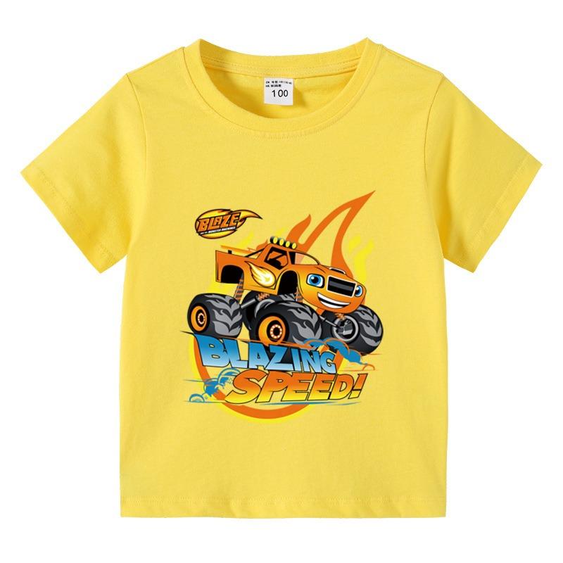 Kinder Baumwoll-T-Shirt Serie Rasante Geschwindigkeit Blaze und die Monster-Maschinen Cartoon Lustiger Druck Kinder Jungen Kurzarm-T-Shirts